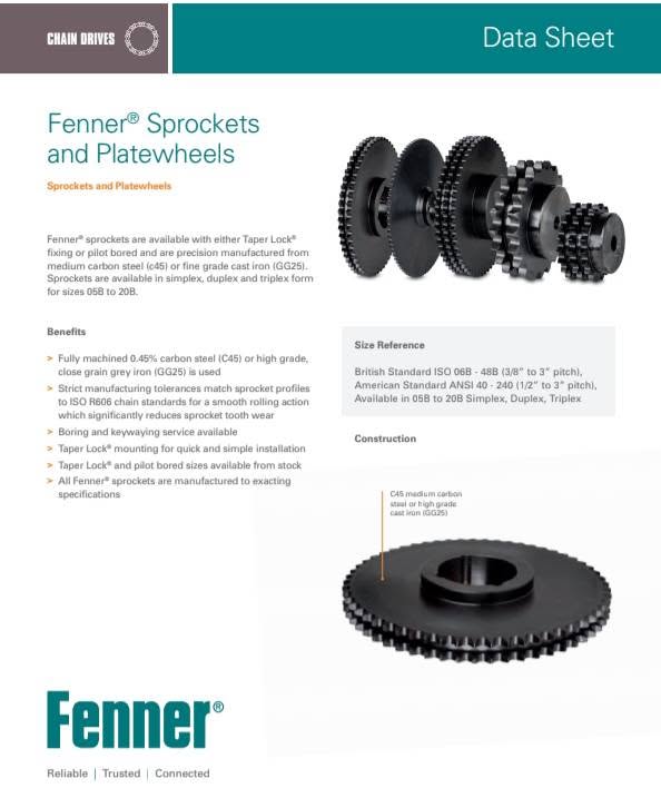 Fenner Sprockets Platewheels, Datasheet